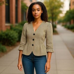 Andria Lieu Geometric Print Button Front Blazer Jacket